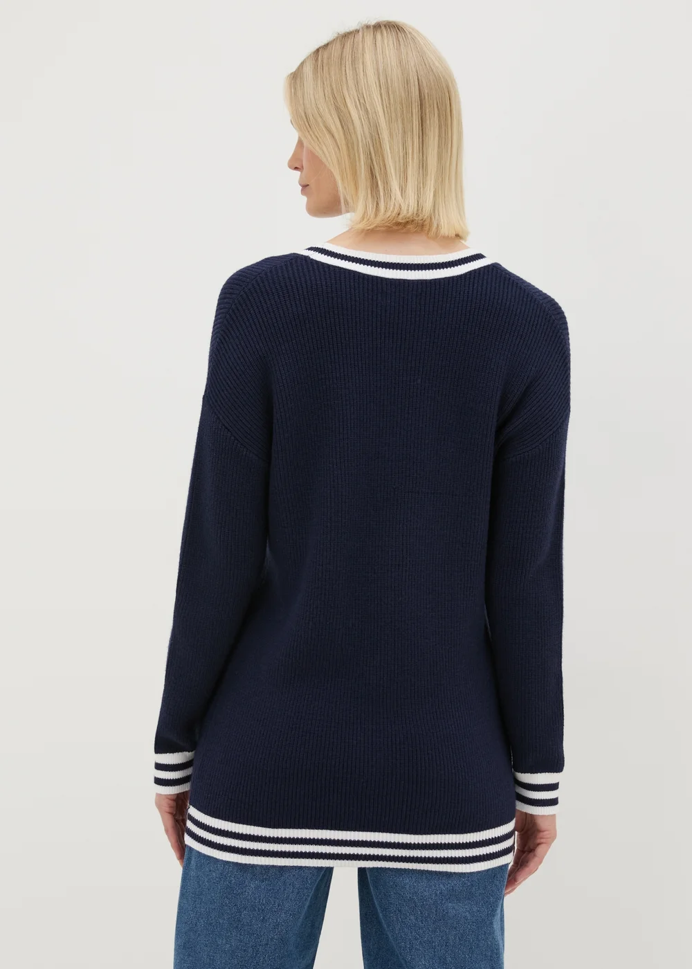 Navy V Neck Knitted Tunic - XS Image 2