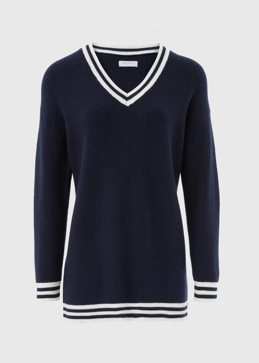 Navy V Neck Knitted Tunic - XS Image 4