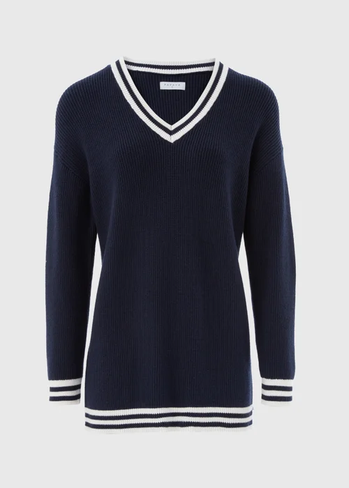 Navy V Neck Knitted Tunic - XS Image 4
