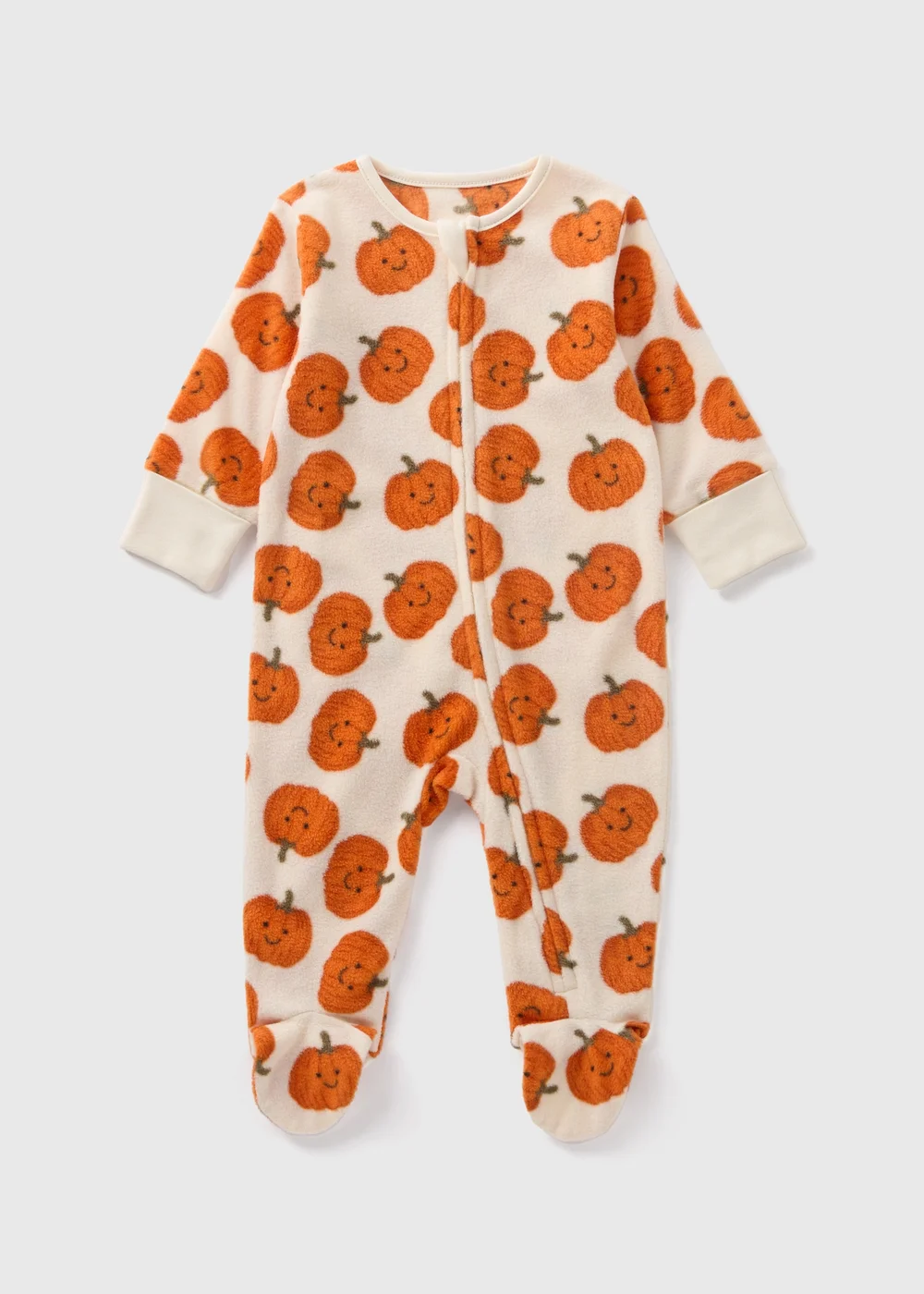 Baby Cream Pumpkin Fleece Sleepsuit (Newborn-18mths) - Age 0 - 3 Months Image 1