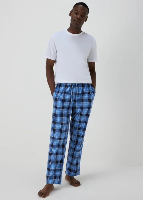 2 Pack Blue Check Woven Pyjama Bottoms - Small Image 1