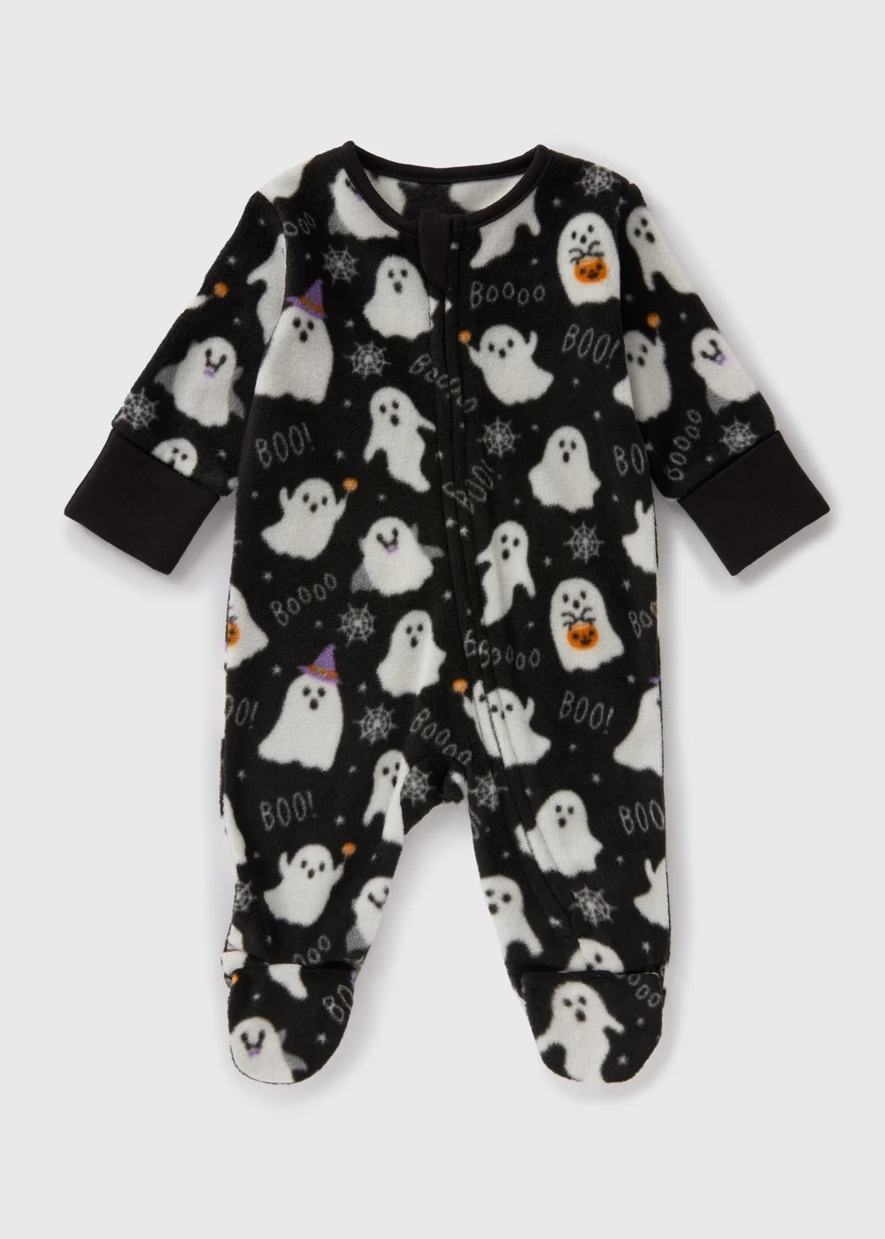 Baby Black Halloween Ghost Fleece Sleepsuit (Newborn-18mths) - Age 0 - 3 Months Image 1