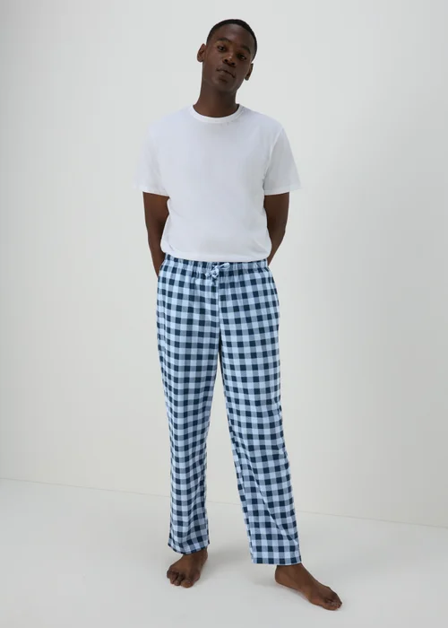 Blue Check Fleece Pyjama Bottoms - Extra small Image 1