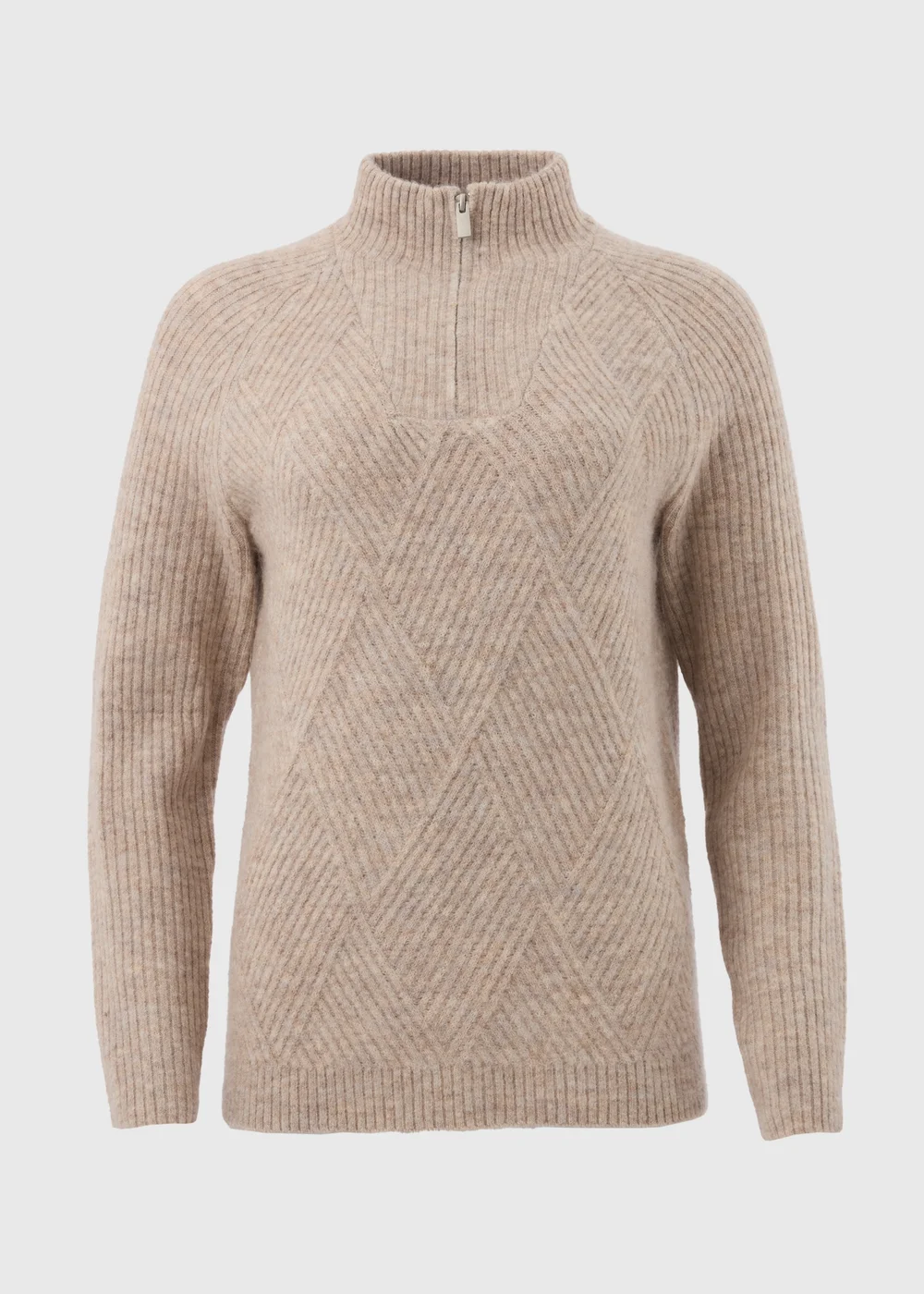 Beige Zip Ribbed Jumper - XS Image 5