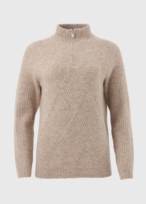 Beige Zip Ribbed Jumper - XS Image 5