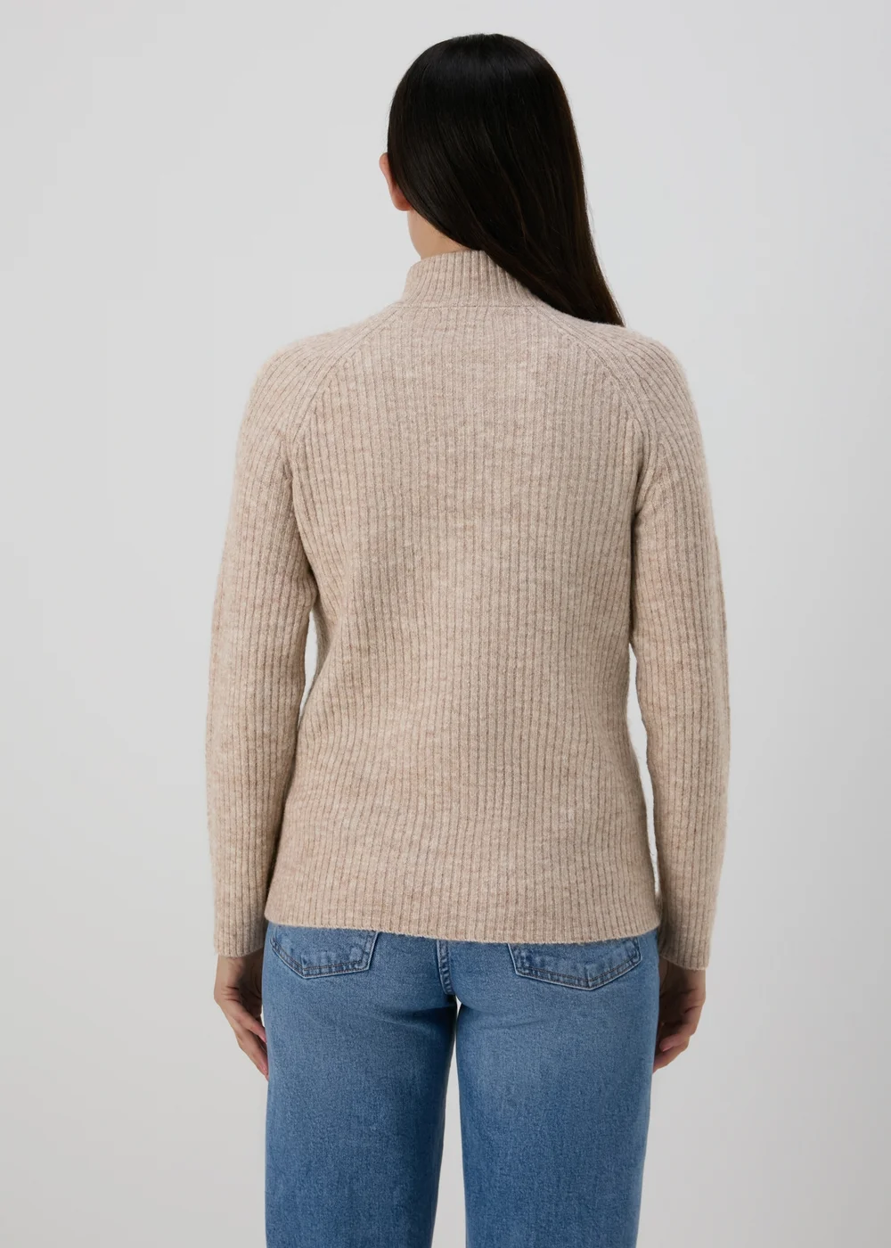 Beige Zip Ribbed Jumper - XS Image 2