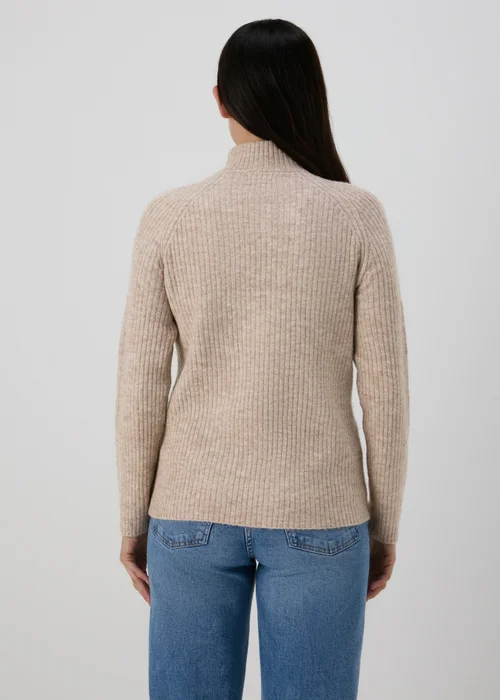 Beige Zip Ribbed Jumper - XS Image 2
