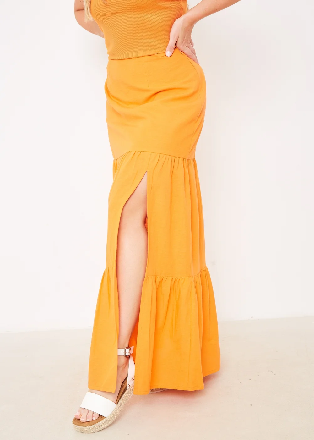 In The Style Orange Tiered Maxi Skirt - Size 8 Image 2