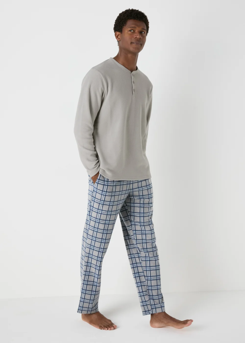 Grey Check Fleece Pyjama Set - Extra small Image 2