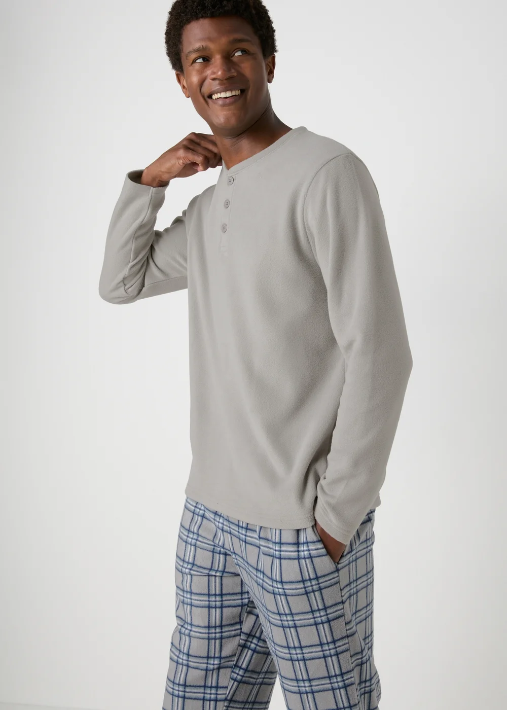 Grey Check Fleece Pyjama Set - Extra small Image 1