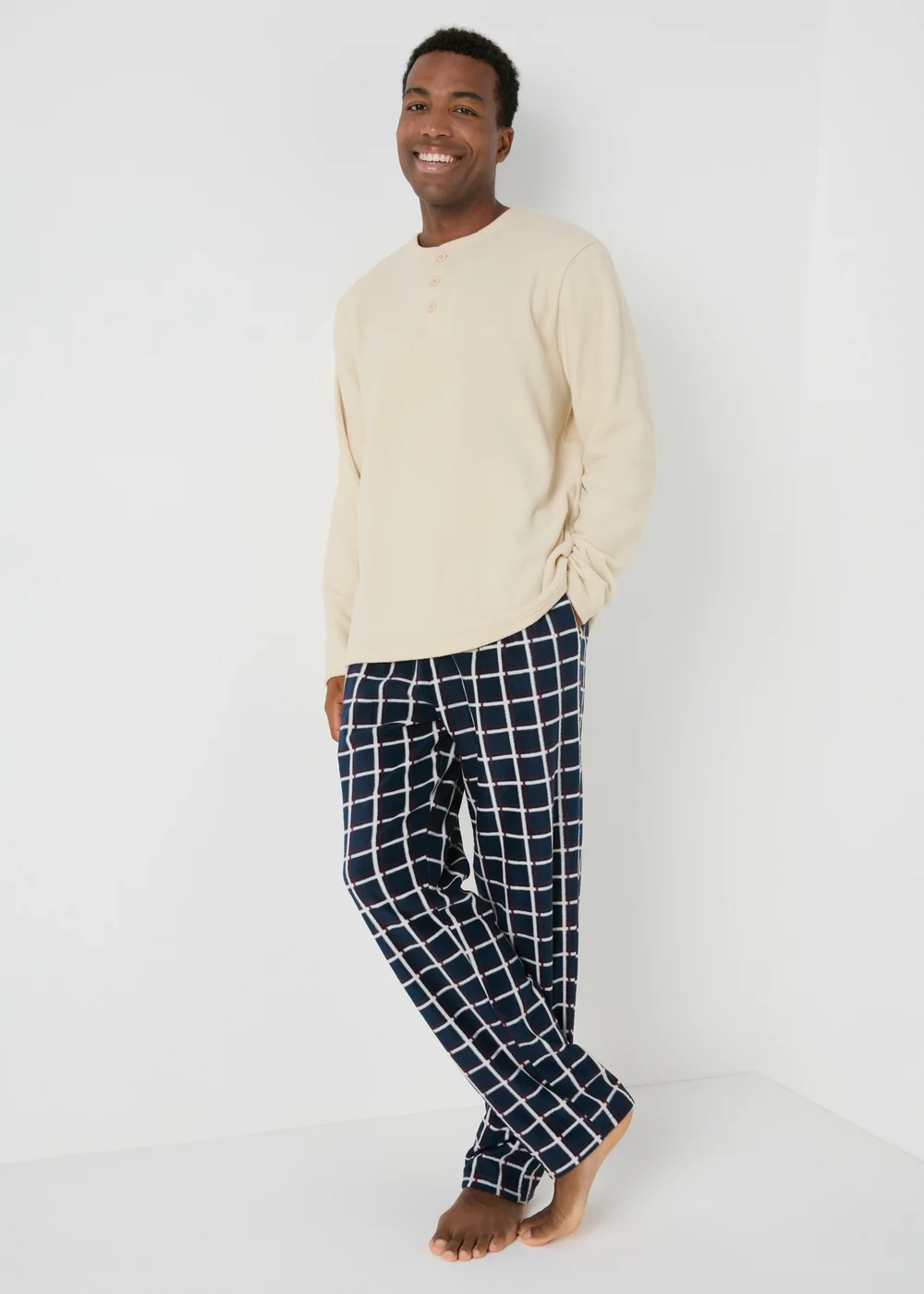 Stone Check Fleece Pyjama Set - Extra small Image 1