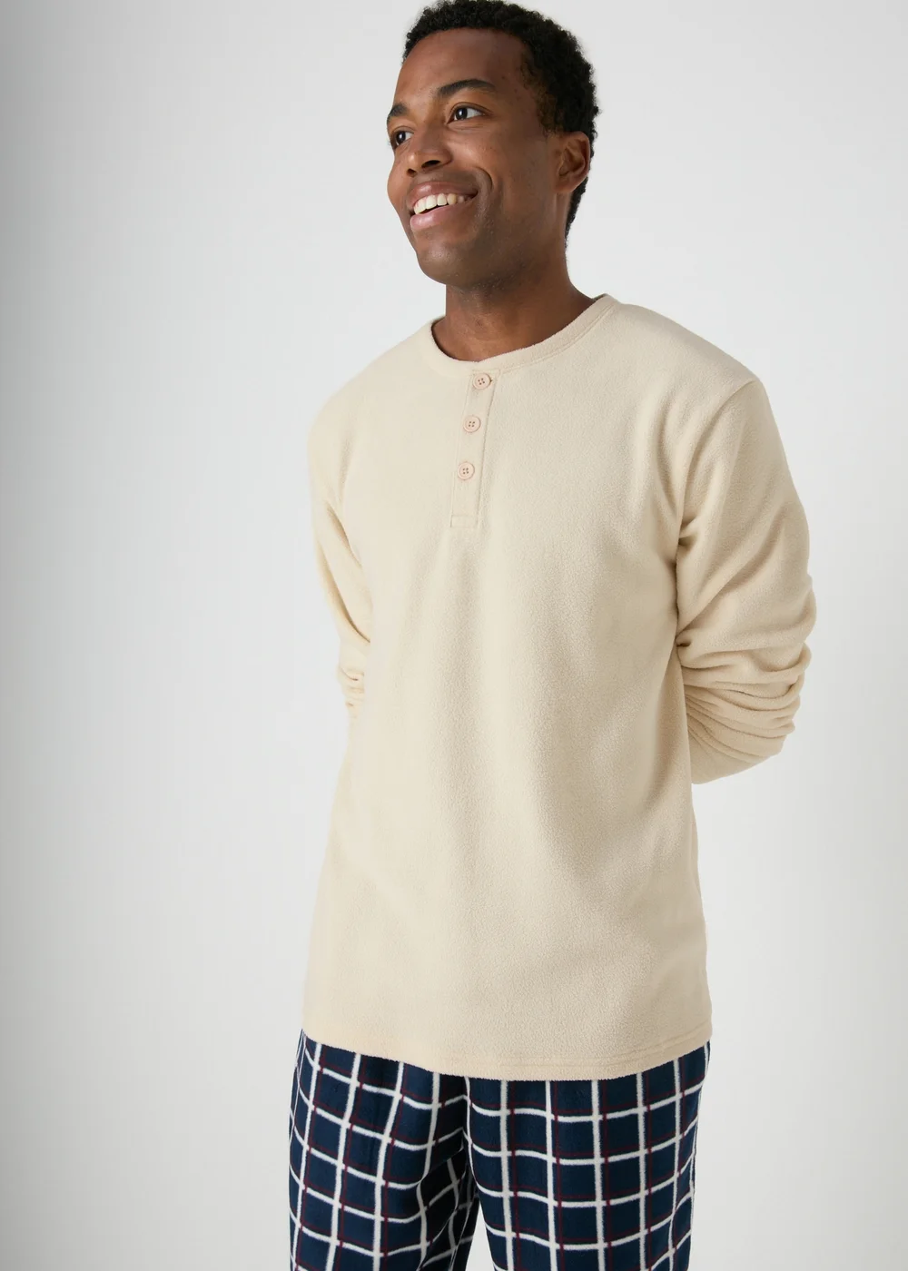 Stone Check Fleece Pyjama Set - Extra small Image 2