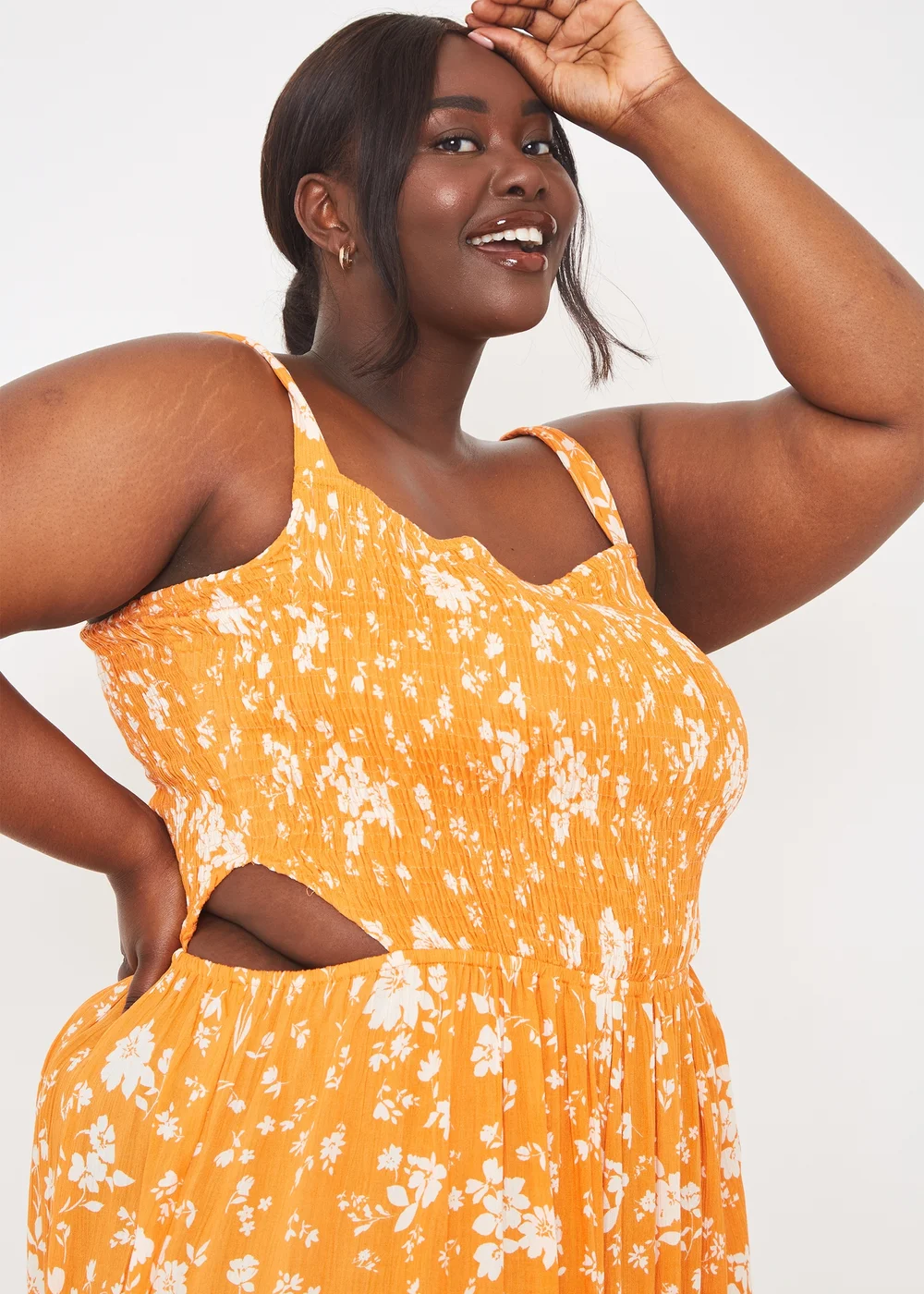 In The Style Orange Floral Cut Out Midi Dress - Size 8 Image 6