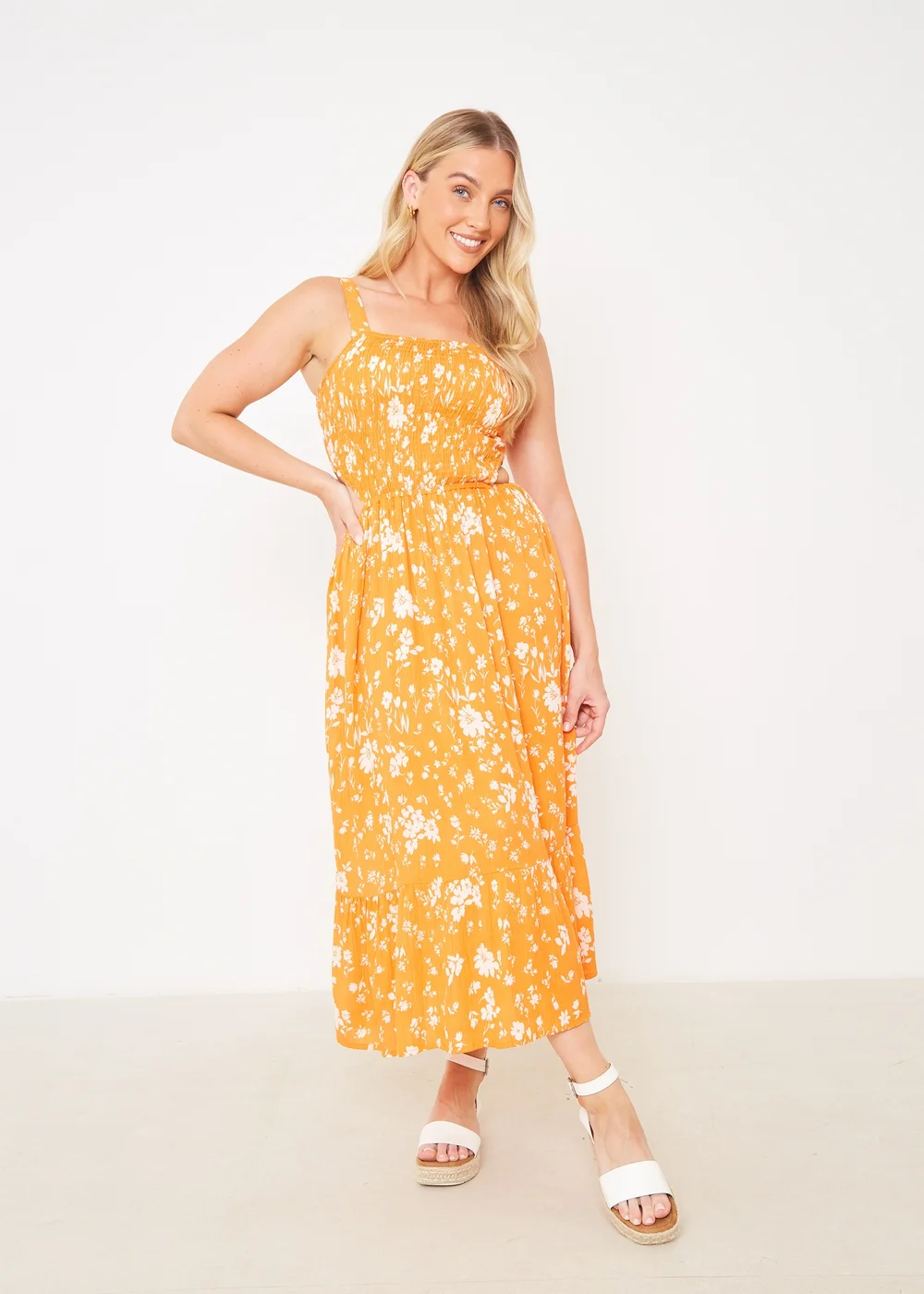 In The Style Orange Floral Cut Out Midi Dress - Size 8 Image 1