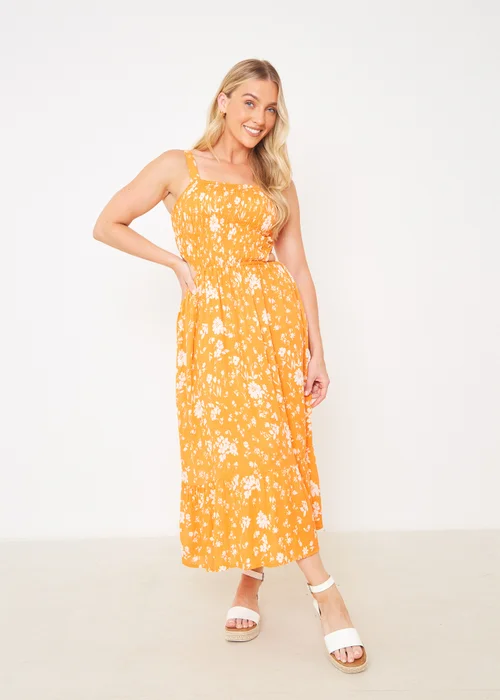 In The Style Orange Floral Cut Out Midi Dress - Size 8 Image 1