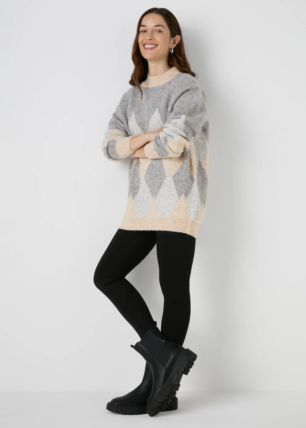 Beige Diamond Knitted Jumper - XS Image 1