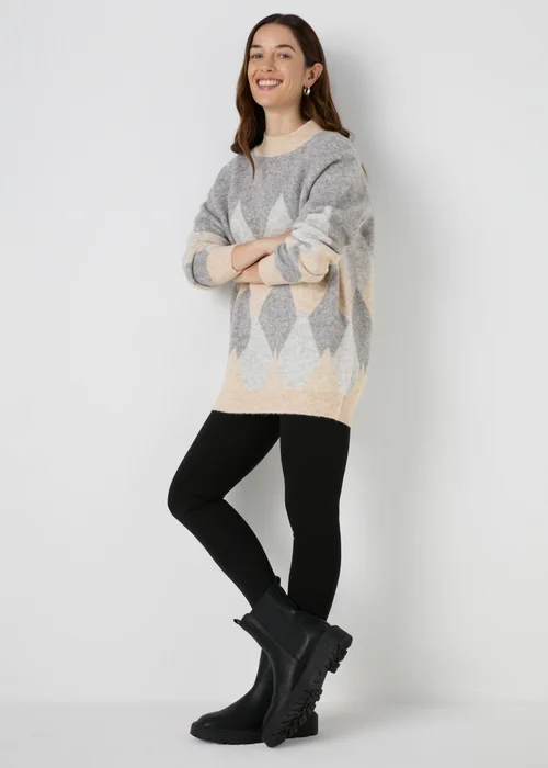 Beige Diamond Knitted Jumper - XS Image 1
