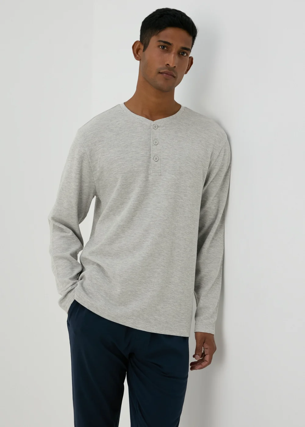Grey Textured Long Sleeve Pyjama Top - Extra small Image 1