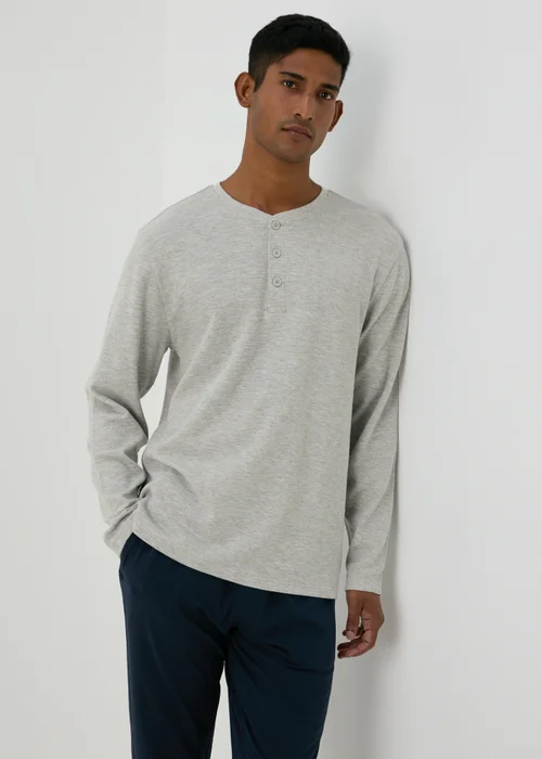 Grey Textured Long Sleeve Pyjama Top - Extra small Image 1