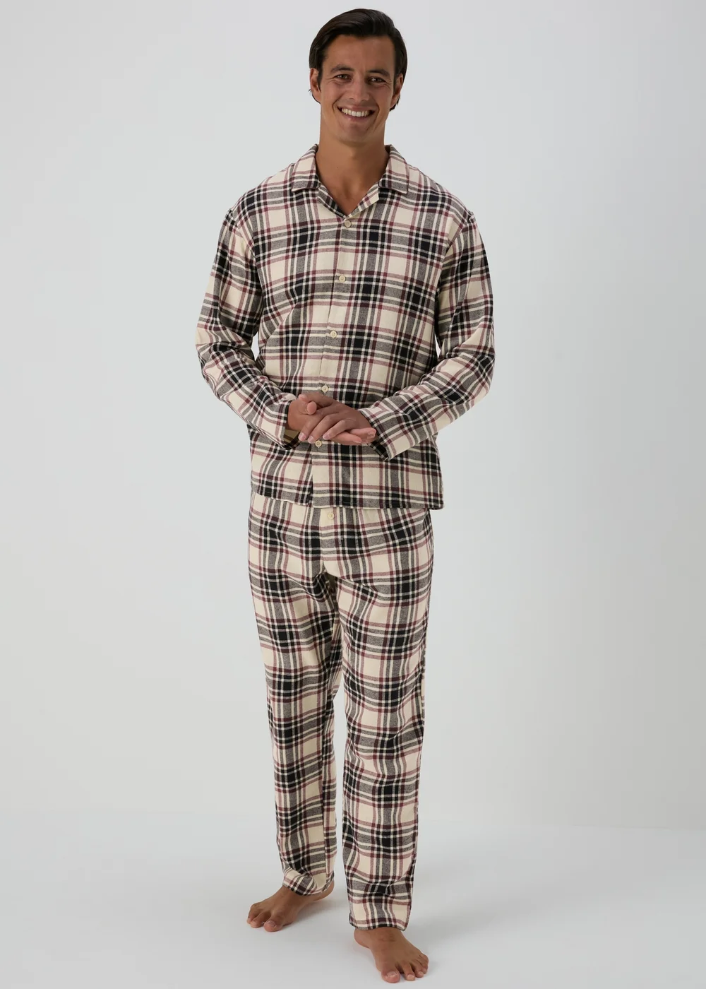 Ecru Check Brushed Pyjama Set - Small Image 1