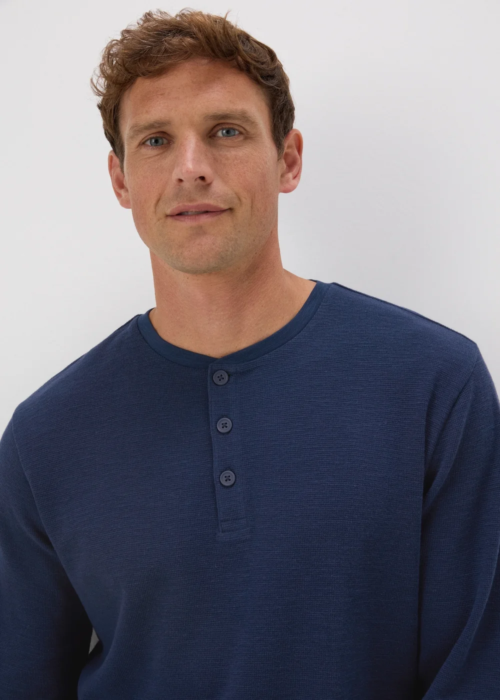 Navy Textured Long Sleeve Pyjama Top - Extra small Image 3