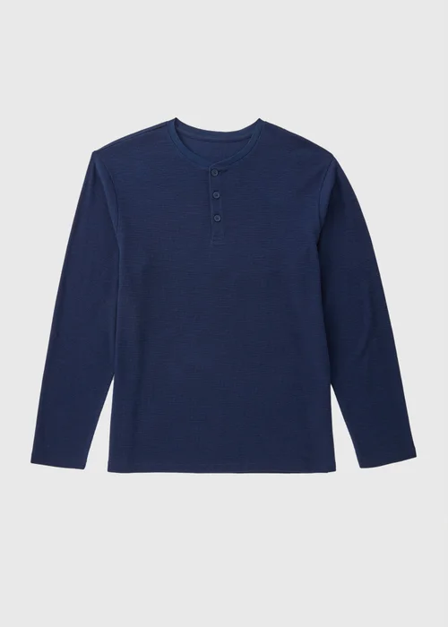 Navy Textured Long Sleeve Pyjama Top - Extra small Image 4