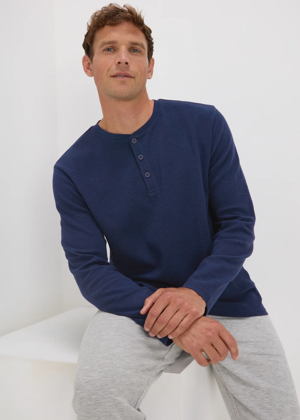 Navy Textured Long Sleeve Pyjama Top - Extra small Image 1
