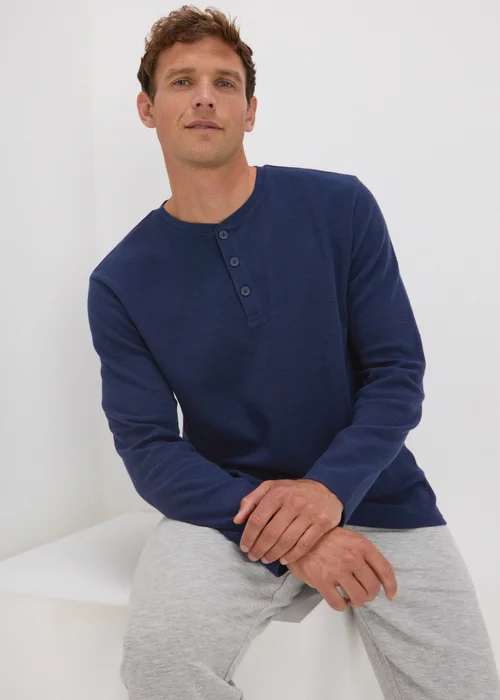 Navy Textured Long Sleeve Pyjama Top - Extra small Image 1