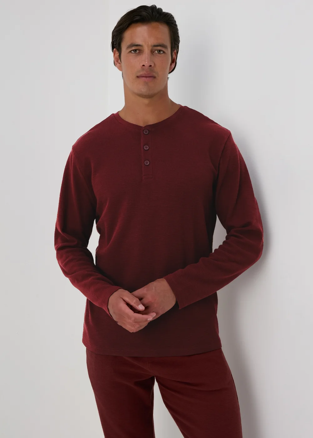 Burgundy Textured Long Sleeve Pyjama Top - Extra small Image 1
