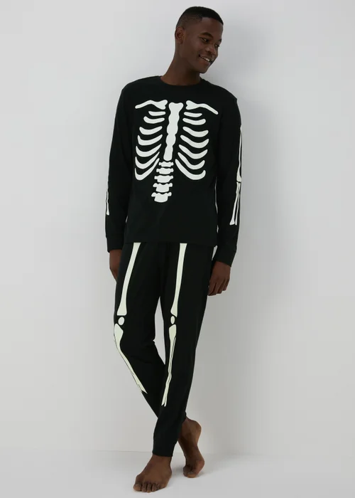 Black Glow In The Dark Skeleton Pyjama Set - Extra small Image 1