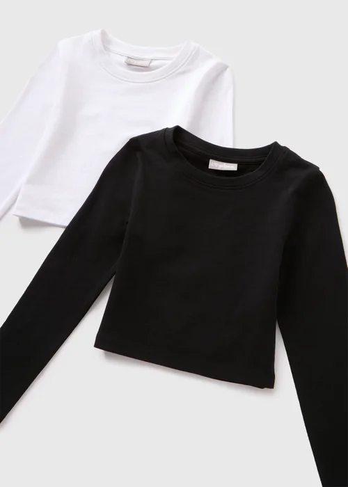 2 Pack Girls Monochrome Long Sleeve T-Shirts (7-15yrs) - 7 Yrs Image 2