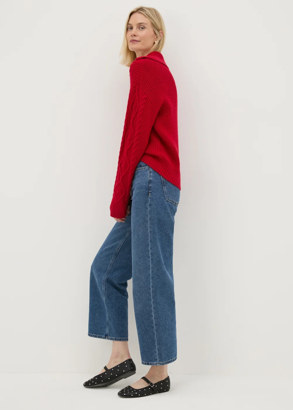 Red Open Collar Cable Jumper - XS Image 3