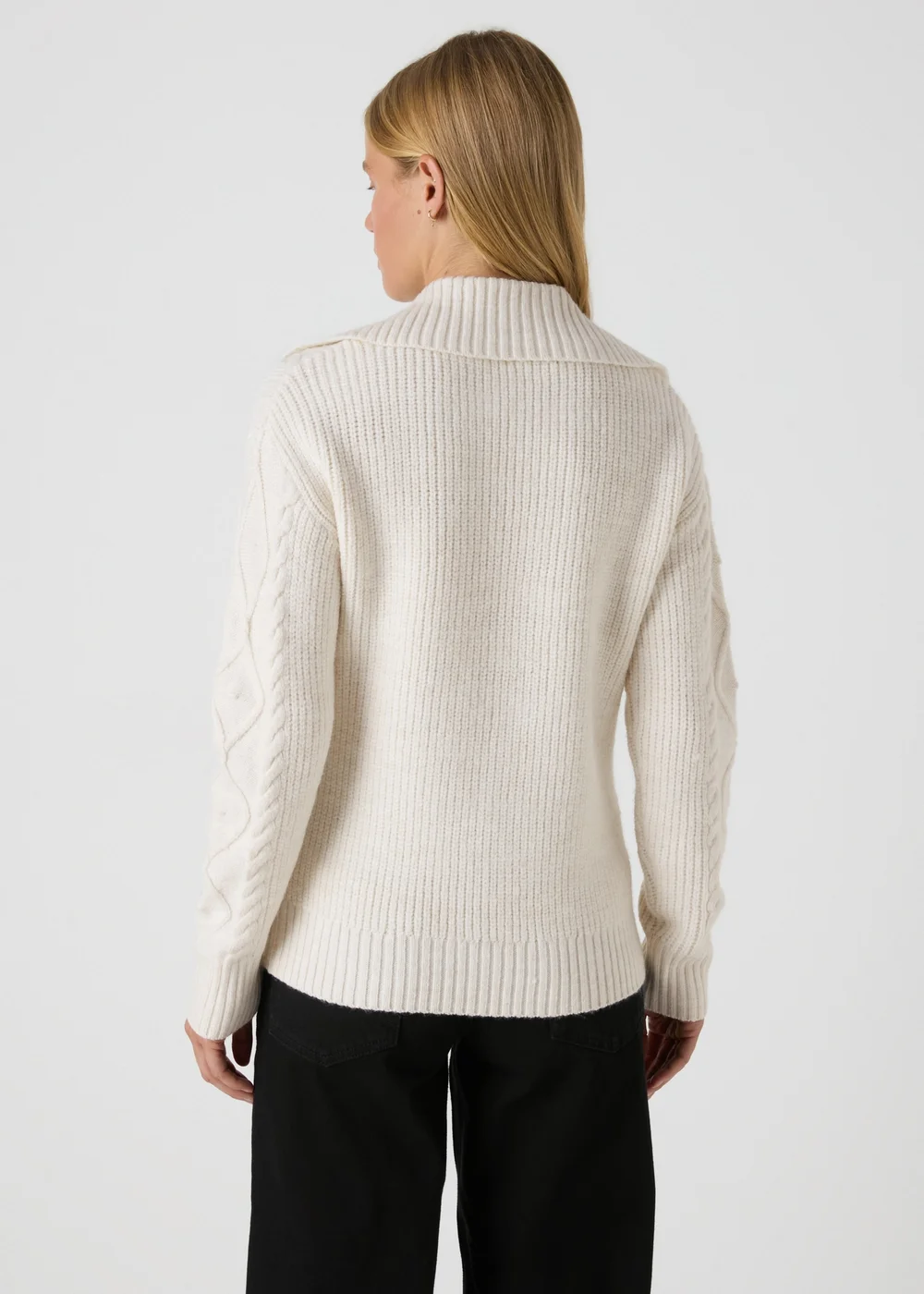 Cream Open Collar Cable Knit Jumper - XS Image 2