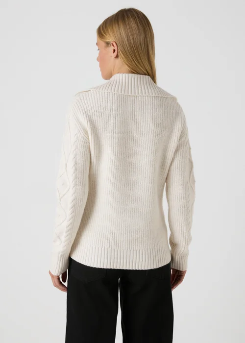 Cream Open Collar Cable Knit Jumper - XS Image 2