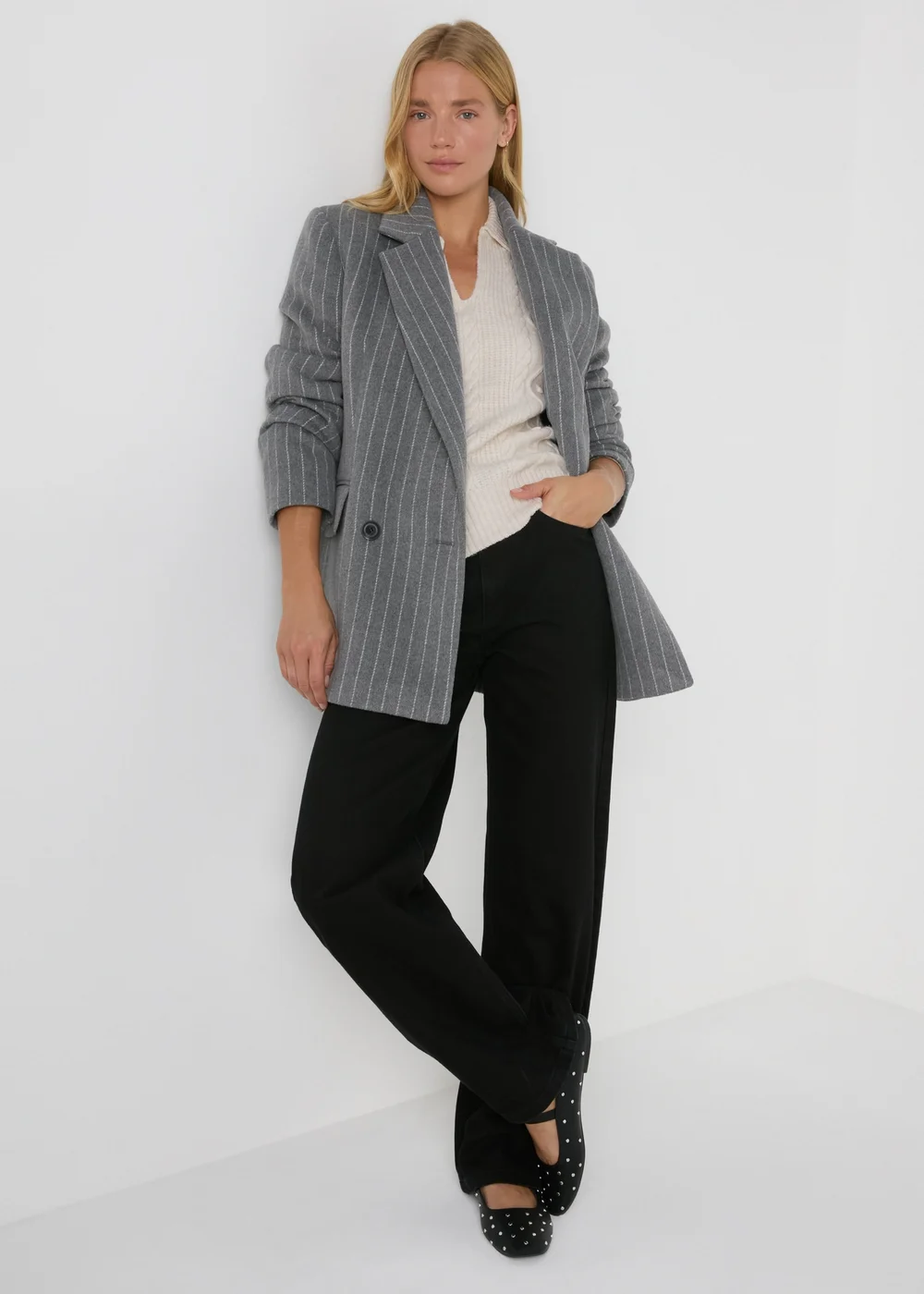 Cream Open Collar Cable Knit Jumper - XS Image 3