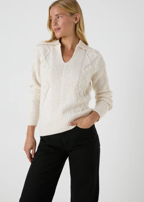 Cream Open Collar Cable Knit Jumper - XS Image 1