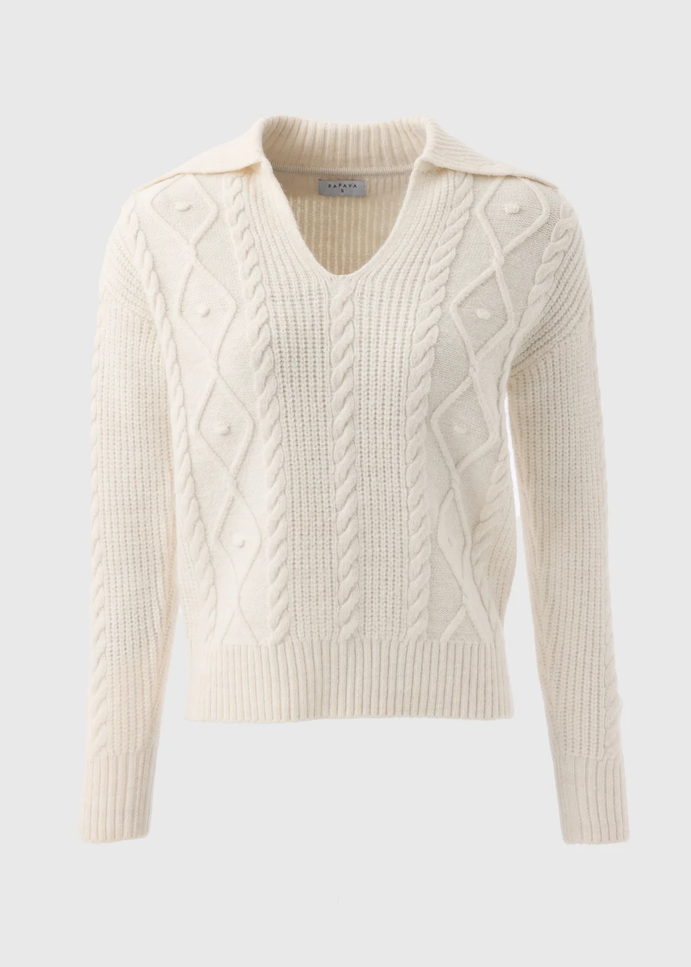 Cream Open Collar Cable Knit Jumper - XS Image 4