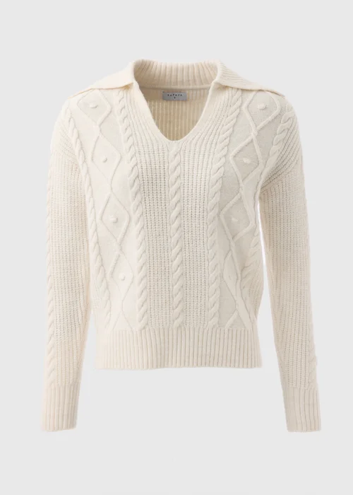 Cream Open Collar Cable Knit Jumper - XS Image 4