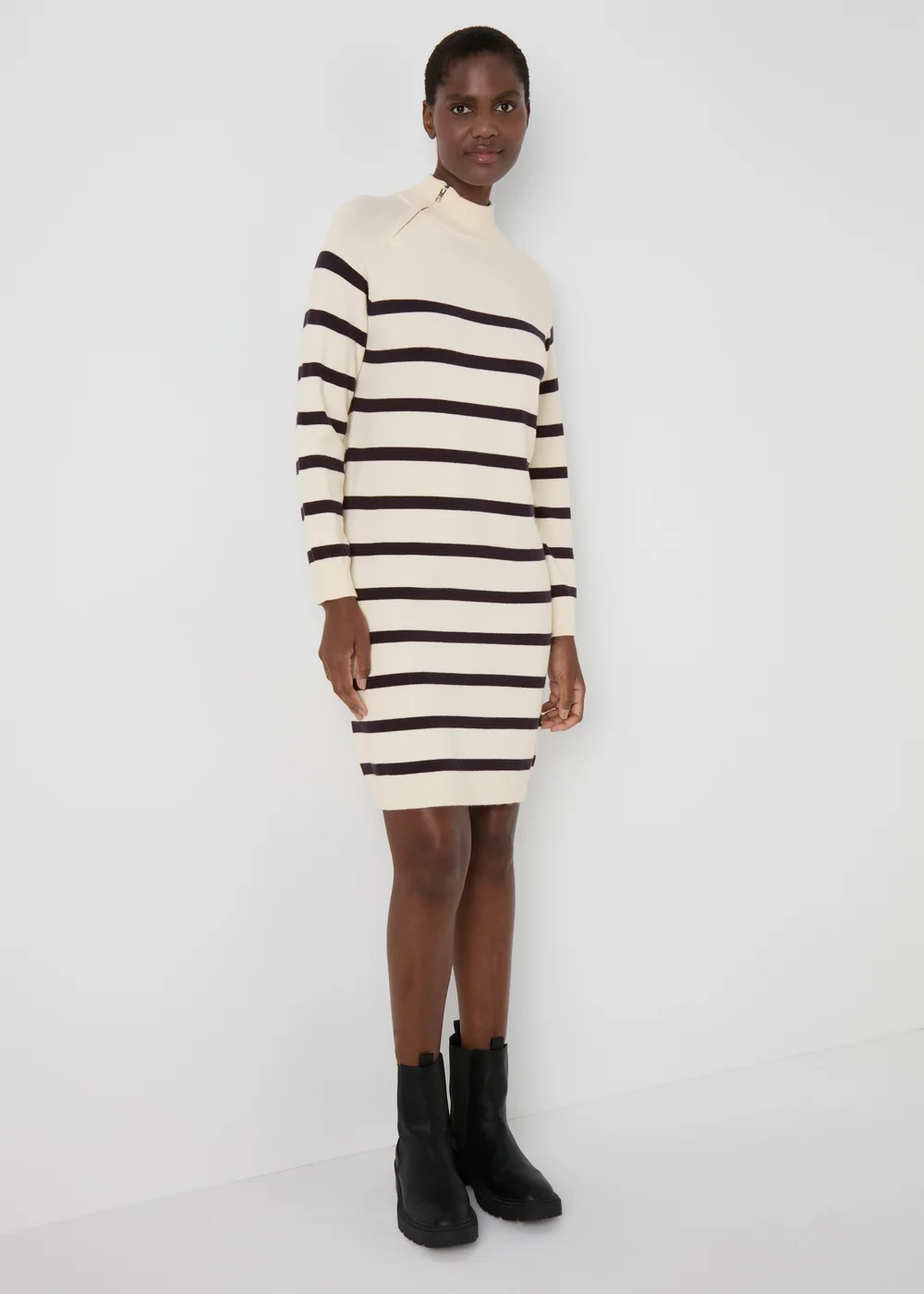 Cream Stripe Knitted Dress - XS Image 1