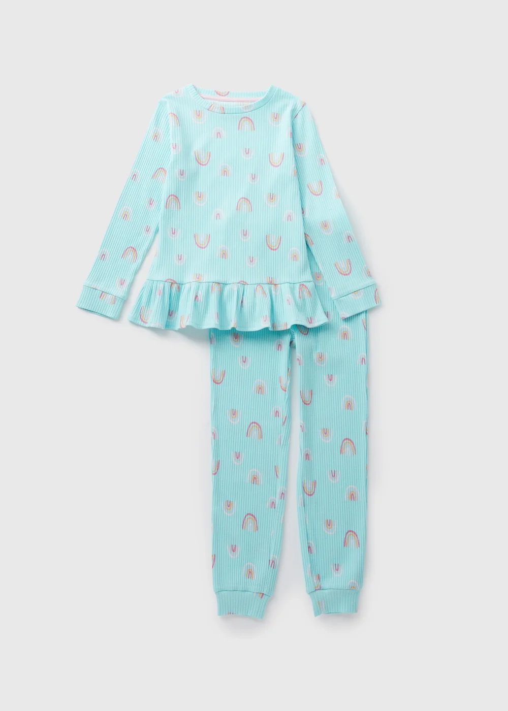 Girls Blue Rainbow Print Top & Bottom Pyjama Set (1-7yrs) - 1 half year to 2 Image 1