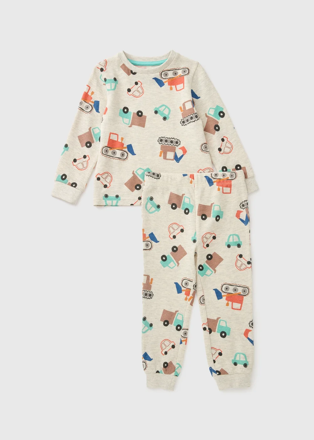 Boys Oatmeal Transport Waffle Pyjama Set (1-7yrs) - 1 half year to 2 Image 1