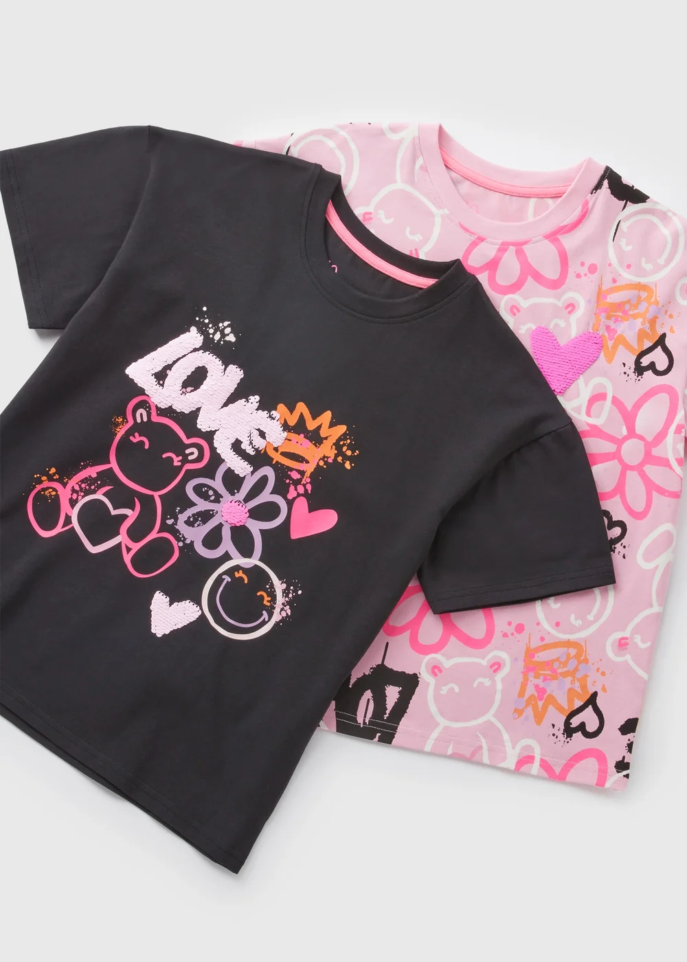 2 Pack Girls Pink Graffiti Pyjama Set (10-12yrs) - Age 7 Years Image 2