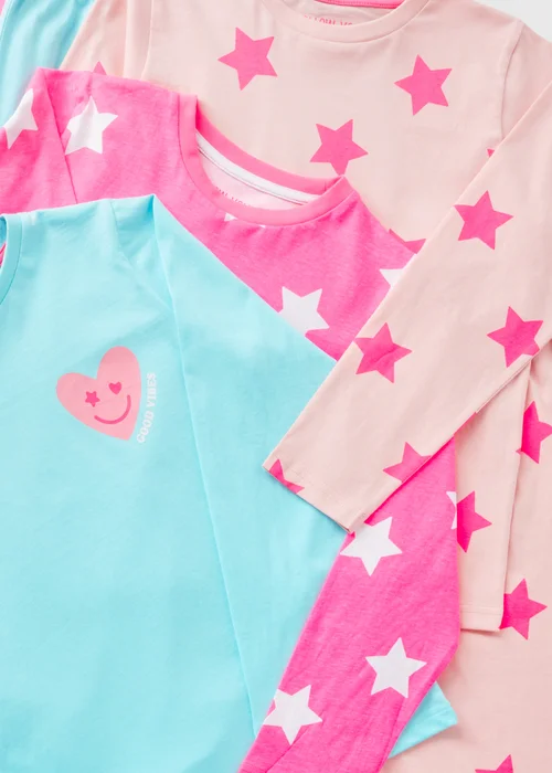 3 Pack Girls Pink Star Pyjama Top & Bottoms Set (10-12yrs) - Age 7 Years Image 2