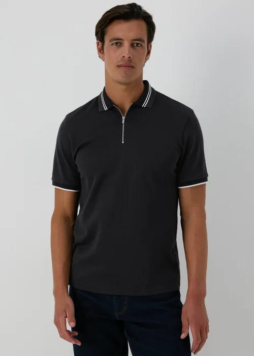 Black Modal Zip Polo Shirt - S Image 1