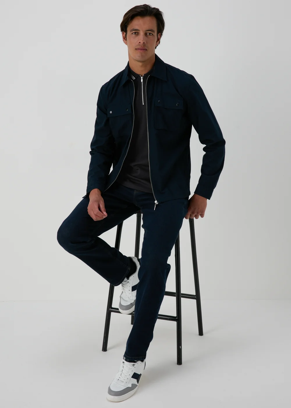 Black Modal Zip Polo Shirt - S Image 3