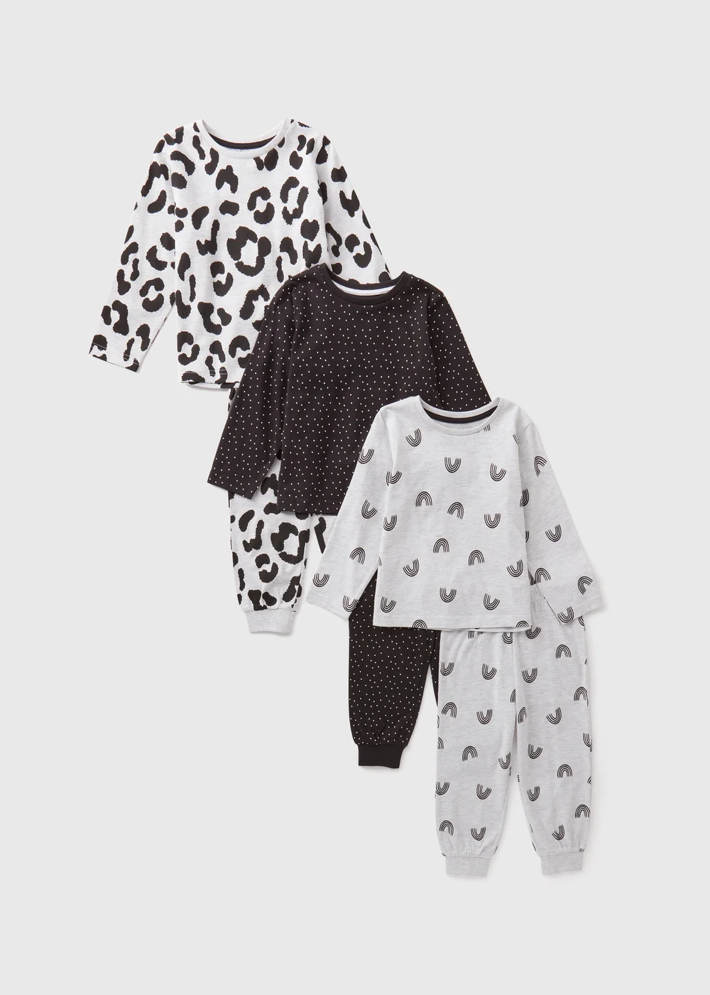 3 Pack Girls Black Print Pyjama Top & Bottoms Set (1-7yrs) - 1 half year to 2 Image 1