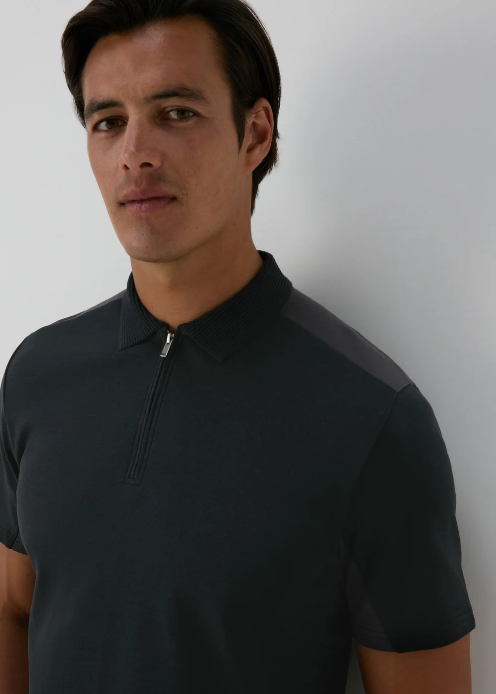 Black Interlock Panel Polo Shirt - S Image 3