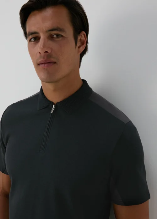 Black Interlock Panel Polo Shirt - S Image 3