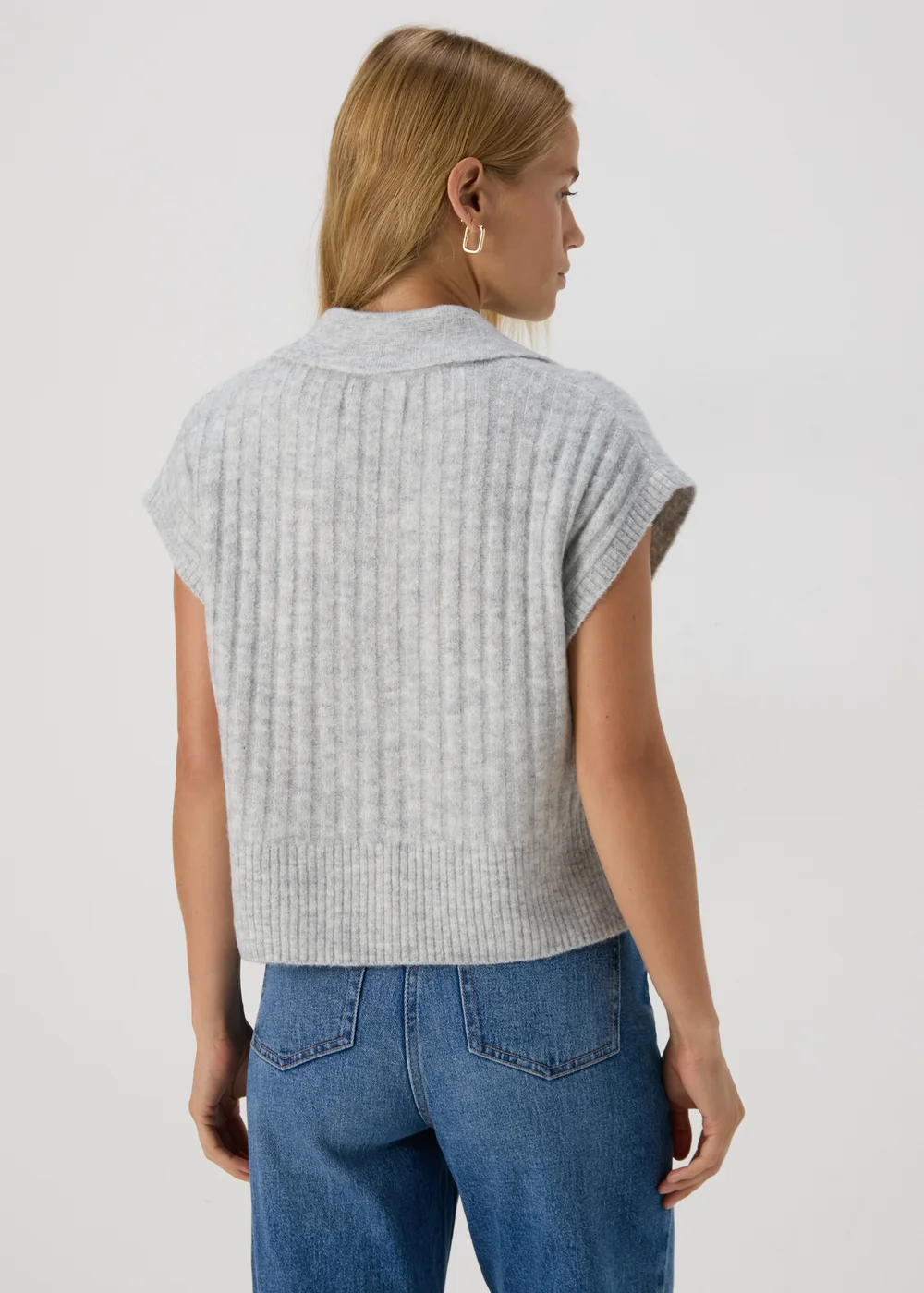 Papaya Petite Grey Ribbed Open Collar Vest - XS Image 2