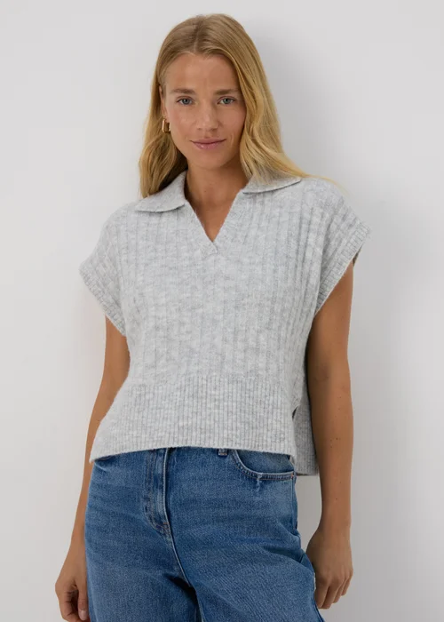 Papaya Petite Grey Ribbed Open Collar Vest - XS Image 1